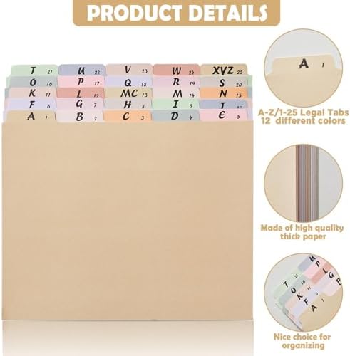 gisgfim 25 Alphabet File Guides, A‑Z Top‑Tab File Cabinet Dividers, Nude