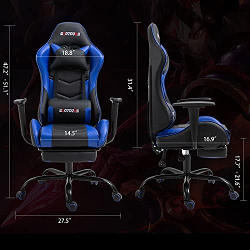 Blue Ergonomic High Back PC Racing Massage PU Leather Gaming Chair