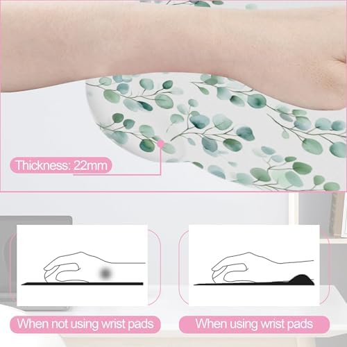 Eucalyptus Leaf Boho Ergonomic Wrist Support Keyboard Mouse Wrist Rest Set, Computer Office Comfortable Wrist Rest for Mouse Easy Typing