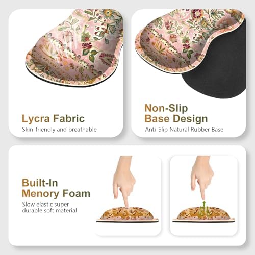 Desk Mat Gaming Mouse Pad, Cute Desk Matt Keyboard Wrist Rest for Desktop, Anti-Slip Mousepad w/Stitched Edges, XXL Large Mouse Pad with Wrist Support for Desk Computer I Pink Retro Flower Vine