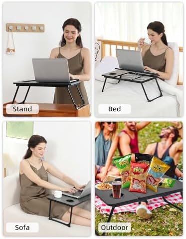 Lap Desk for Couch/Sofa/Floor, 5-Angle Adjustable Bed Desk with Foldable Legs &Cup Holder, Light Weight Bed Tray Table for Writing/Eating/Reading, Portable Laptop Stand for Adults, Kids