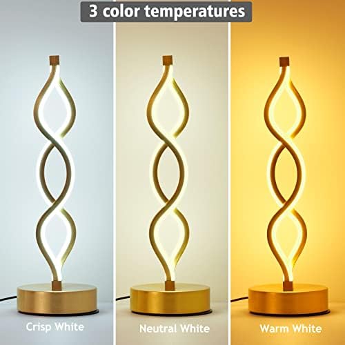 NUÜR Gold Infinity Spiral LED Table Lamp, Lamps for Bedrooms Dimmable Metallic Bedside Lamp with Touch Controller, 3 Colour Temperature, 15.8 Inch Height for Living Room