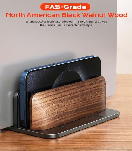 JCZT Vertical Laptop Stand, Walnut Dual Laptop Holder, Black