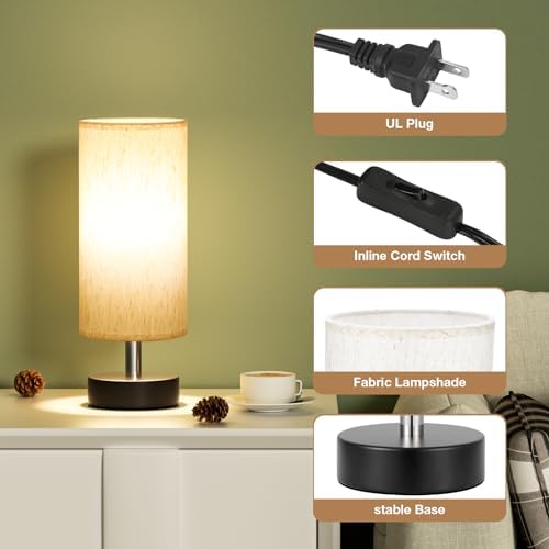 Table Lamps Set of 2（Cream Shade - Black Base, 11.6" Inline Control）