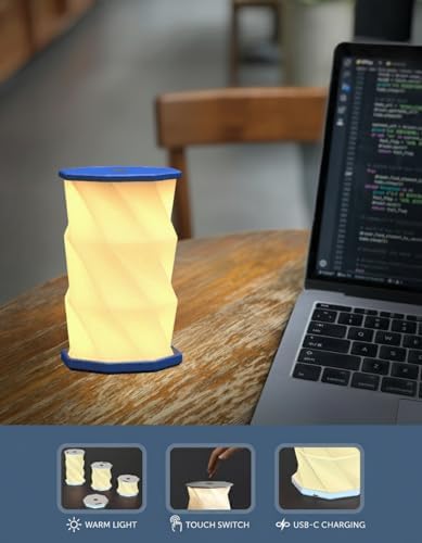 Origami Expanding Foldable LED Desk Lamp – USB Rechargeable & Portable - Dimmable Touch Control Light with Adjustable Height up to 5 1/2 for Office, Travel, Bedside - Sleek & Modern Design (Navy)
