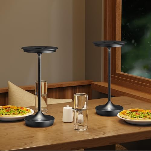 LED Rechargeable Cordless Outdoor 6000mAh Battery Table Lamp 2-Pack Black