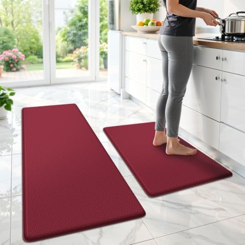 StepLively Kitchen Mat for Floor 2 PCS, Anti Fatigue Rugs, Red