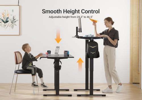 Seang Electric Standing Desk Adjustable Height, 55 x 24 Inch Sit Stand Desk with T-Shaped Frame, 3 Memory Presets & Cable Management for Home Office Computer Workstation, Black Frame/Black Top