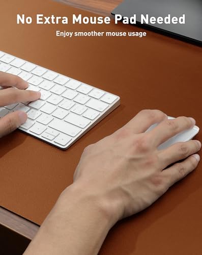 Aothia Faux Leather Desk Mat - Large Mouse Pad, Non-Slip PU Leather Blotter, Waterproof Writing Surface for Office and Home (Brown, 63" x 17")