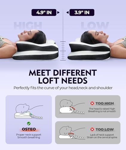 Osteo Zoned Contour Cervical Neck Pillow for Deeper Pain Relief Sleep, Q-max 3X Cooling Pillow with Non-Temperature Affected Memory Foam, Ergonomic Support Pillows for Back Stomach Side Sleeper