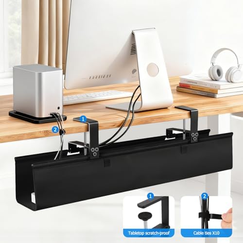 Under Desk Cable Management Tray, 36-Inch Heavy Duty No-Drill Clamp & Screw Mount Cord Organizer, Holds Power Strip & Large Adapters for Home Office, Gaming Desk, Study Room