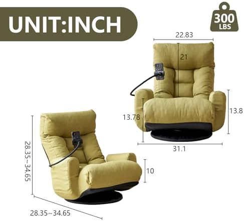 360° Swivel Gaming Floor Chair, 5 Position Adjustable Folding Sofa Chair with Armrests & Phone Holder, Cushion Padded Indoor Chaise Lounge for Adults, Home Office Floor Leisure Chairs, Green