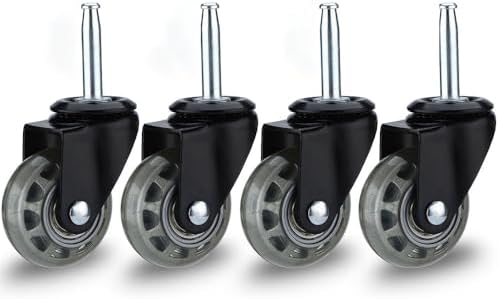 2 inch Floor Friendly Rubber Caster Wheels, Furniture Swivel Casters Set of 4, 5/16" x 1 1/2" (7.9 x 38mm) Wheels Grip Neck Stem Castors with Sockets for Furniture, Vac, Wet Dry Vacuums Caster