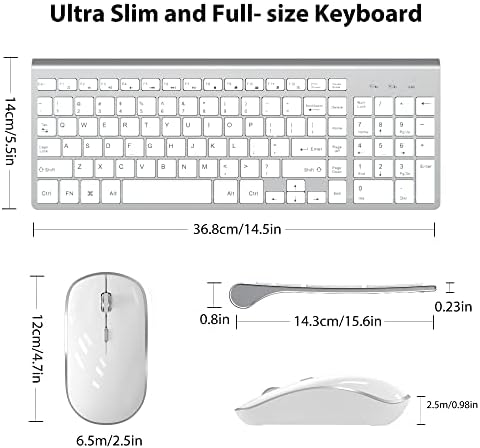 Wireless Keyboard Mouse, JOYACCES 2.4G Compact and Ultra Slim Wireless Keyboard and Mouse for Windows, Computer, Desktop, PC, Laptop-Sliver