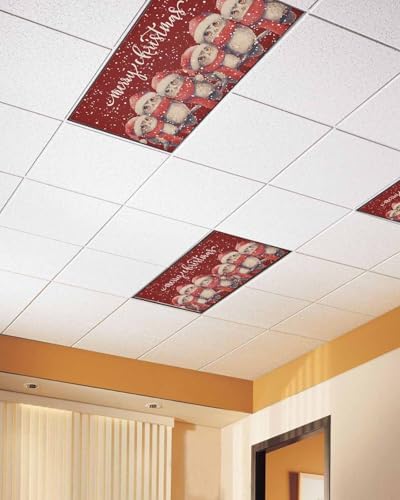Red Christmas Magnetic Fluorescent Light Covers for Ceiling Lights 2 x 4 Feet,Vintage Owl White Snowflakes Watercolor Office Classroom Kitchen Drop Ceiling Light Covers Filters Shade Panel 1 Pack