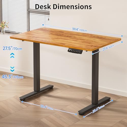 BIZUM 40x24 Inch Electric Standing Desk with Memory Presets, Quiet Motor Height Adjustable Stand Up Desk for Home Office & Gaming, Ergonomic Sit Stand Workstation，Light Rustic Brown