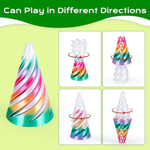 3D Printed Fidget Toys (6 Pack), Impossible Cone & Pyramid Spiral Toy, Optical Illusion Passthrough Desk Toys for Adults & Kids, Stress Relief Sensory Fidgets for Anxiety, Cool Office Gifts, Pack3