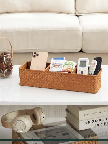 Nonam 3-Section Seagrass Tea Bag Organizer,Wicker divided basket,Natural