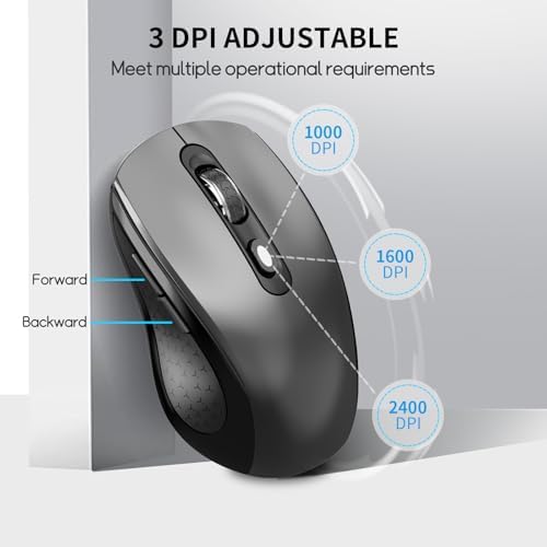 Ergonomic 6 Button Silent Wireless Side Key Mouse No Light Gray