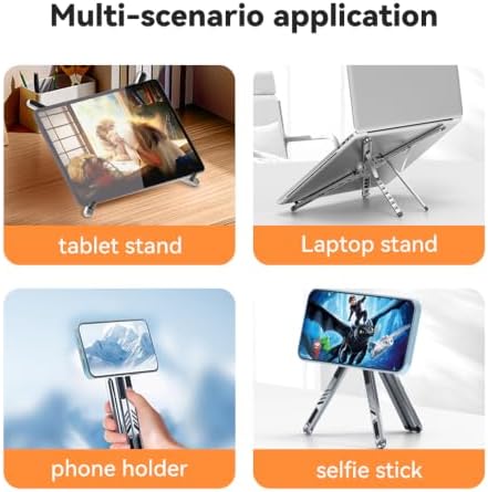 Portable Laptop Stand, Aluminum Foldable Adjustable Laptop Lifter with Magnetic Phone Stand, Compatible with 10-16 inch laptops, 4-13 inch Phones, and Tablets，(Grey)