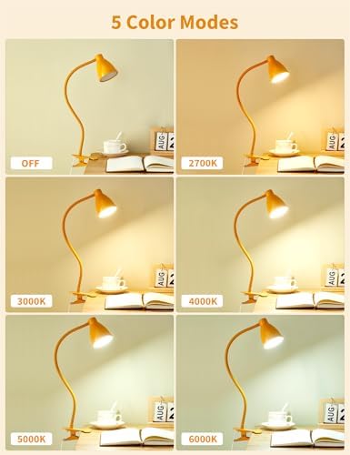 BOHON Clip on Light, Desk Lamp with Clamp, 5 Color 10 Brightness Yellow