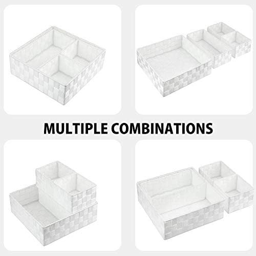 Posprica Woven Storage Box Cube Basket Bin Container Tote Organizer Divider for Drawer,Closet,Shelf, Dresser (White)