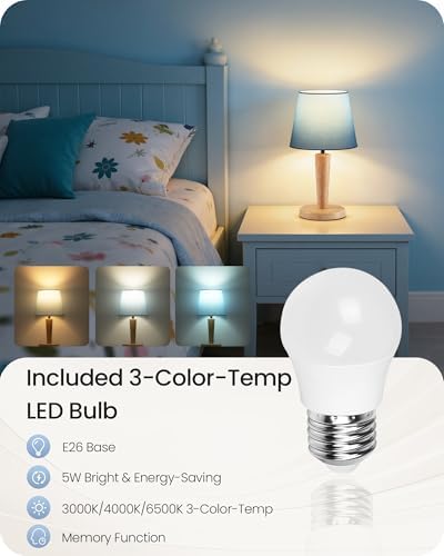 12" Wood Bedside Table Lamps Set of 2, Small Desk Lamps for Small Places, 3 Color Temperatures with Memory, Blue Linen Shade & E26 Bulbs, for Bedroom Living Room Office MU13TLP205