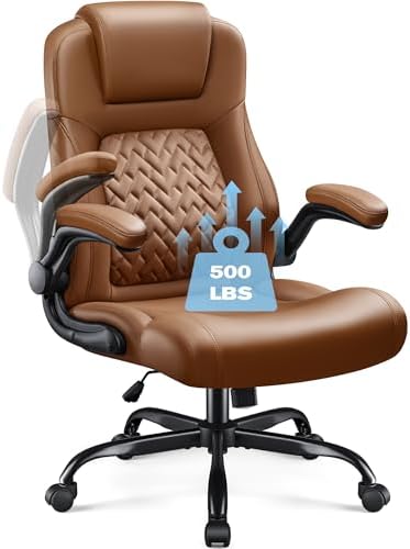 Furmax Big and Tall Office Chair 500lbs, Heavy Duty Office Chairs, Ergonomic High Back Desk Chair, Adjustable Flip Up Armrest Executive Chair Made of PU Leather, Computer Chair for Gaming Desk (brown)