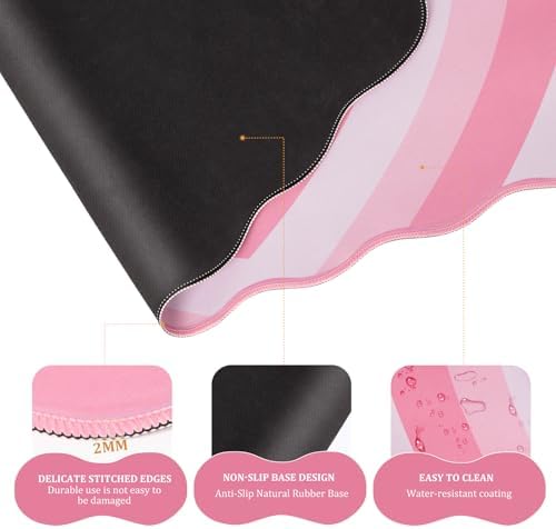 L-SPOUTTO Pink Heart Mouse Pad Set,Cute Scalloped XXL Desk Mat Set