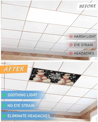 Black Snowman Magnetic Fluorescent Light Covers for Ceiling Lights 2 x 4 Feet,Vintage Christmas Snowflakes Watercolor Office Classroom Kitchen Drop Ceiling Light Covers Filters Shade Panel 1 Pack