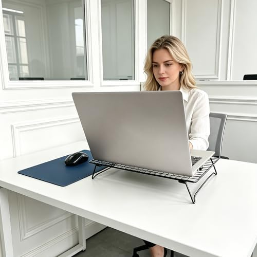 Adjustable Laptop Stand for Desk with Mouse Pad, Ergonomic Metal Foldable Laptop Riser with 3cm/6cm Height, Ventilated Cooling Computer Stand for 10-16 Inch Laptops