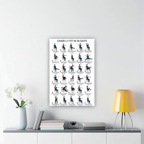 30 Day Chair Workout Challenge Seated Exercise Chart No Equipment Office Chair Routine Fitness Canvas Poster Wall Art for Living Room Bedroom Decor Frame 16x24inch