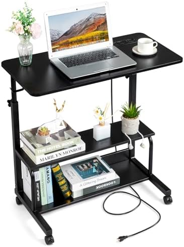 Karl home 31.5" Portable Rolling C-Shaped Computer Desk on Wheels, Black