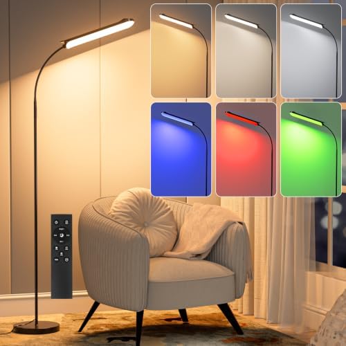 FRIDEKO HOME RGB Floor Lamp Bedroom, 18W 1800LM LED Reading Light, Black