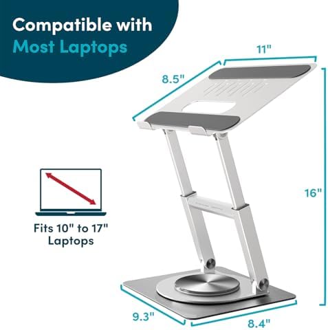 Lifelong 360 Rotating Adjustable Laptop Stand, 16" Tall Riser - Silver