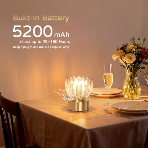 Shenmoyl Cordless Small Table Lamp with 5200mAh Battery & Touch Control, Battery Operated Tulip Table Lamp with 3 Colors, Rechargeable Mini Table Lamps for Bedsides, Bedroom, Nightstand (Amber)