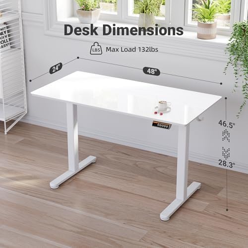 Claiks Glass Standing Desk 48x24 Inch Super White