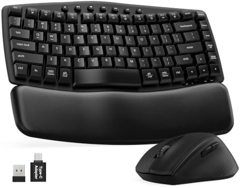 SABLUTE Wireless Ergonomic Keyboard and Mouse Combo, Wave Key Layout, Black