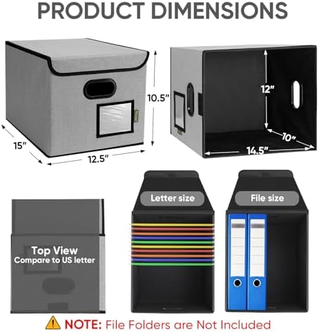 BALEINE File Organizer Box with Lid, Collapsible Hanging File Storage Box