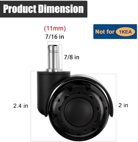 Office Chair Wheels 2" Roller Blade Rubber Chair Casters Replacement