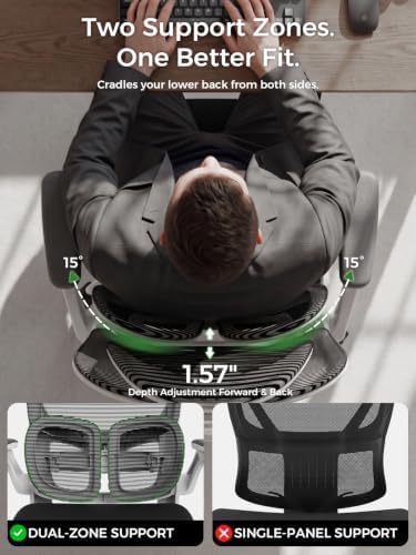 Ergonomic Office Desk Chair, Adjustable Dual Lumbar Support & Thick Seat