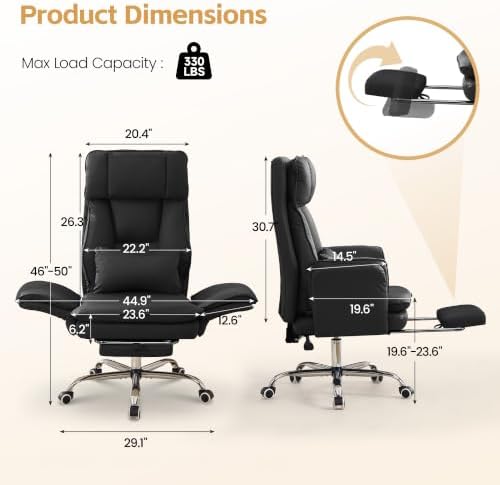 HUBSON Big and Tall Office Chair, Footrest & Flip Armrest for Pets, Black