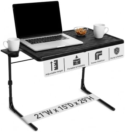 Table-Mate TV Tray Table | Portable Desk Folding Dinner Tray, Couch Table Trays for Eating Snack Food, Portable Laptop Desk, Bed Trays for Eating | Adjustable TV Trays with 3 Angles and Cup Holder