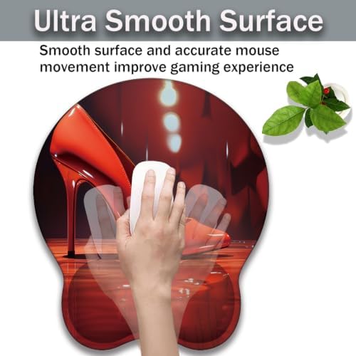 Ergonomic Keyboard Wrist Rest & Mouse Wrist Support Set with Lace Coaster, Gel Memory Foam Anti-Slip Base, Pain Relief for Typing, Red High Heels