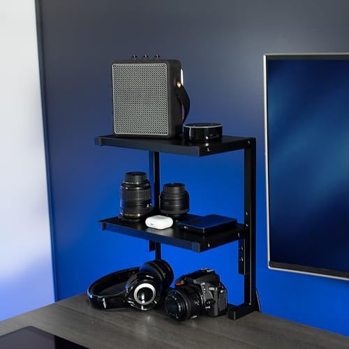 VIVO Black Clamp-on 13 inch 2-Tier Desk Shelf, STAND-SHELF2C