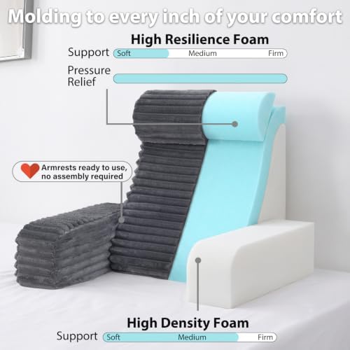 ENITYA 19" Large Back Pillow for Bed Sitting Up with Armrests & Big Pockets