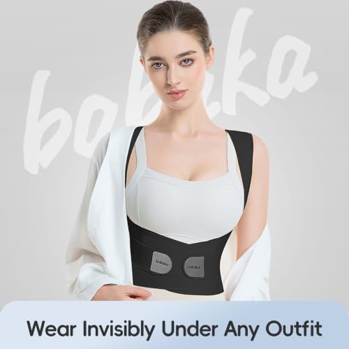 babaka Posture Corrector for Women and Men, Invisible Lightweight Adjustable Back Brace for Upper and Lower Back Pain Relief, Hunchback, Hump, Scoliosis, Thoracic, Spine Corrector Under Clothes (Black, Large, Waist: 35''-42'')