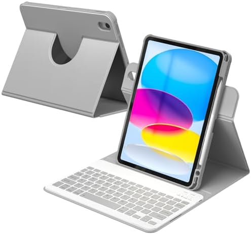 YBING Keyboard Case for iPad 10th Gen 10.9 inch (2022) & 11th Gen (A16, 2025), 7-Color Backlit Detachable Bluetooth Keypad & Rotatable Magnetic Case with Pencil Holder (Gray)