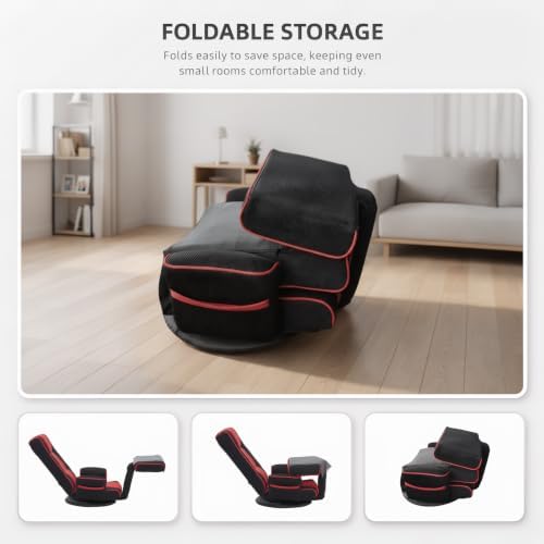 360° Swivel Floor Chair, 14-Position Adjustable Backrest & Footrest
