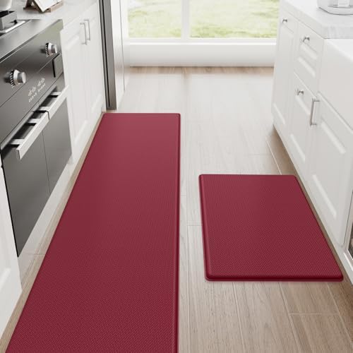 StepRite Kitchen Mats for Floor, 2-Piece Anti-Fatigue Rugs, Burgundy